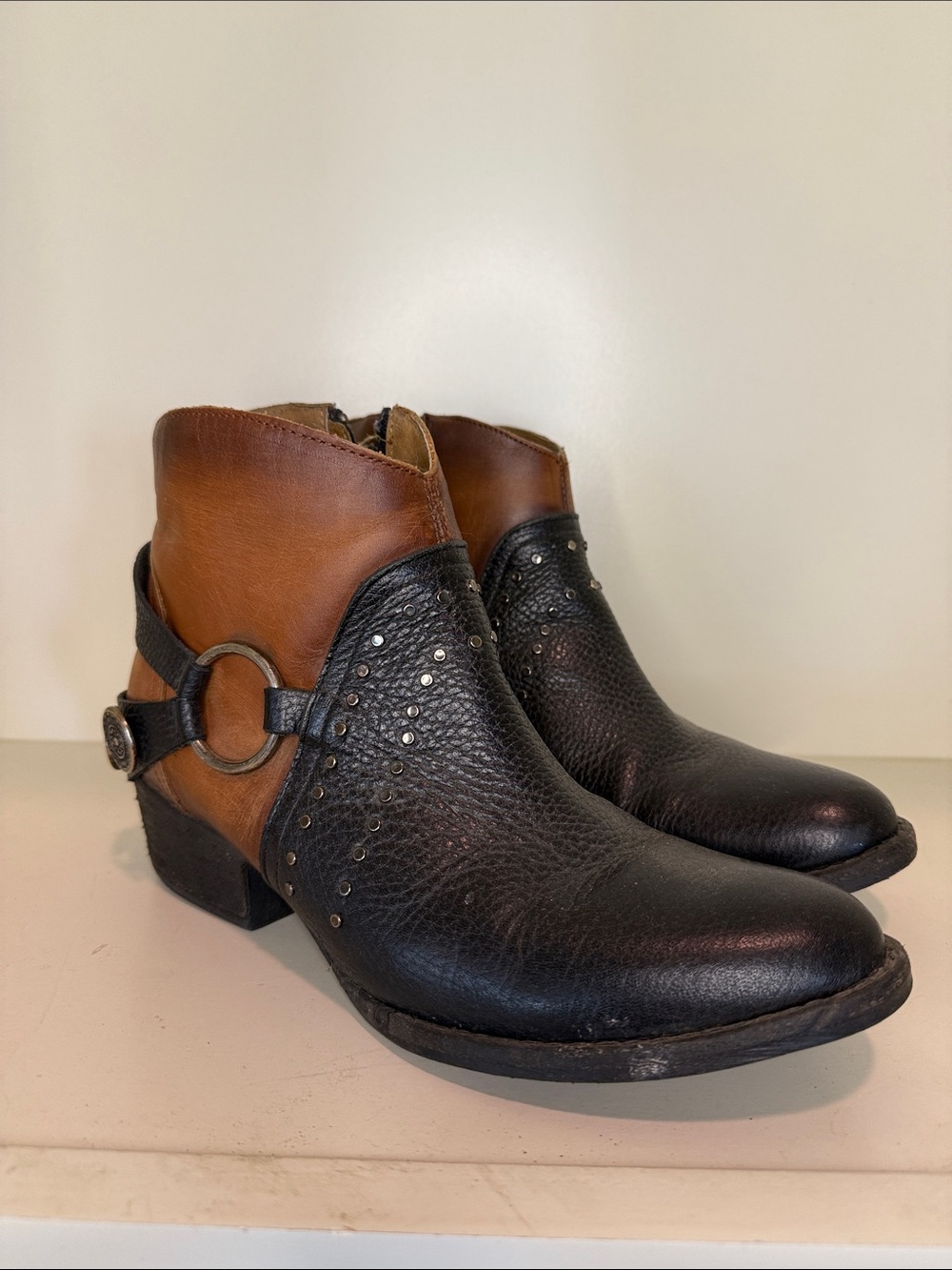 Circle G Two-Tone Black and Brown Studded Ankle Boots
